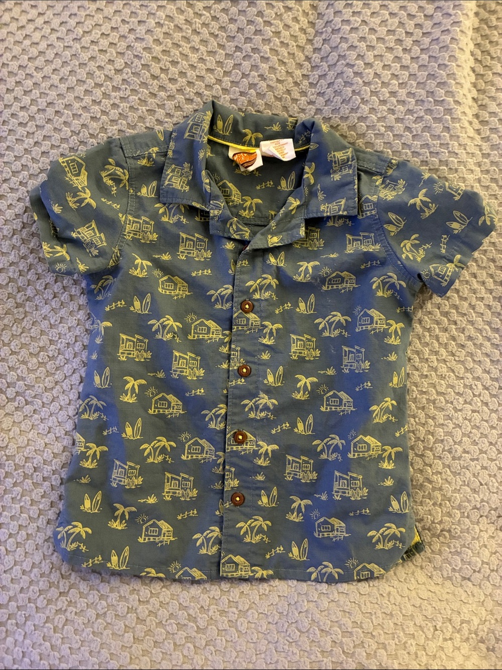 C&C California Blue Tropical Print Short Sleeve Button-Down - Kids 4T
